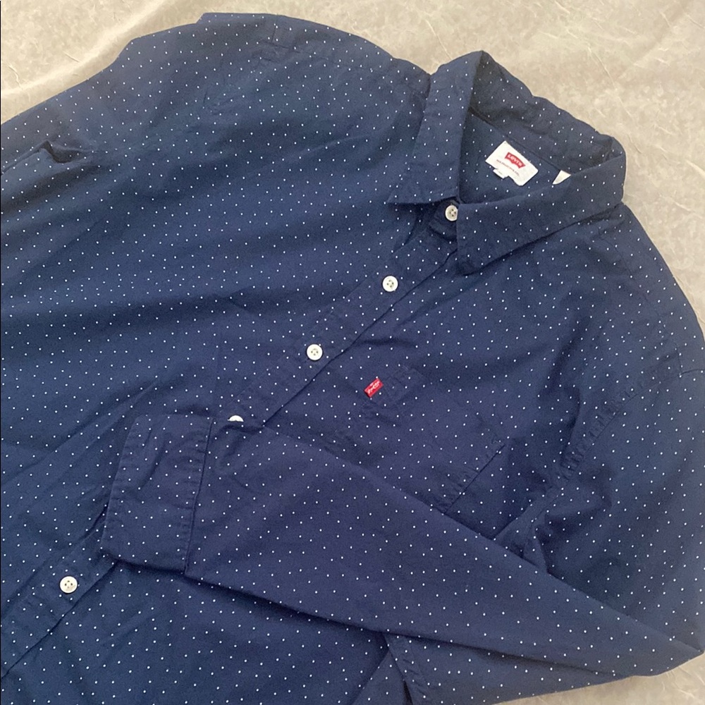 Levi's Men’s NAVY with White Dots Long Sleeve Casual Button Down Shirt. XL